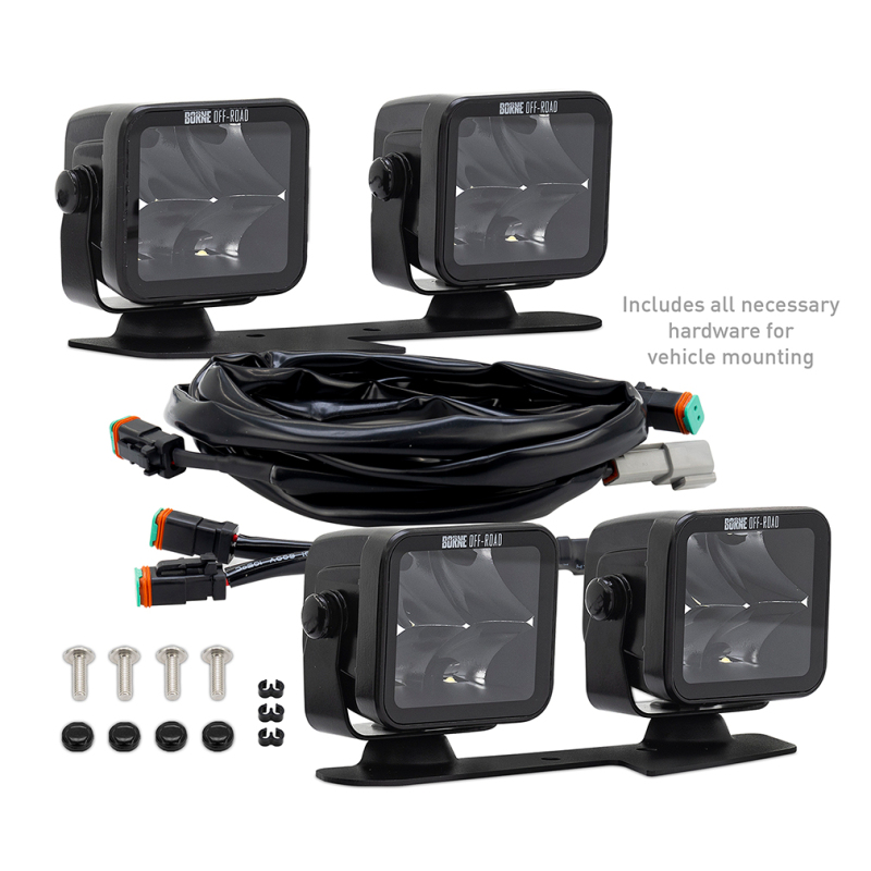 Ford Bronco Light Pods - Ditch - Borne Off-Road - 3x3 Spot Upfit, 4-piece - `21-`27